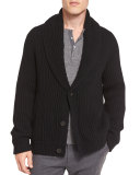 Chunky Ribbed Button-Front Cardigan, Black