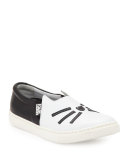 Leather Choupette Slip-On Sneaker, Black/White, Toddler