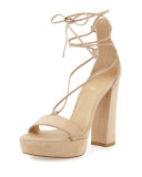 Wrap-It Suede Chunky-Heel Sandal, Beach