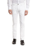 AJ Stretch Gabardine Slim-Fit Pants, White