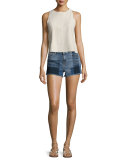 1044 Mid-Rise Patchwork Denim Cutoff Shorts, Zenith