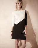 Seamed Colorblock Ponte Dress, Black/Ivory, Plus Size
