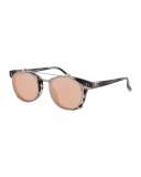 Square Acetate Sunglasses w/ Clip-On Lenses, White Gold/Horn