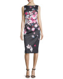 Sleeveless Floral-Print Midi Sheath Dress
