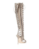 Clementine Strappy To-the-Knee Gladiator Sandal Boot, Gunmetal