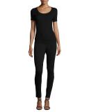 Isla Ribbed Scoop-Neck Top, Black