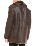 Leather Shearling-Lined Coat, Brown