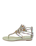 Crystal-Chandelier Thong Sandal, Multi