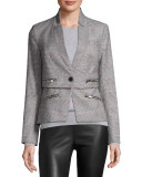 Paloma Plaid Zipper Jacket, Black/White/Red