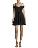 Larissa Belted Cold-Shoulder Fit & Flare Dress, Black