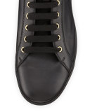 Leather High-Top Sneaker with Gold Medallion, Black