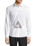 Bird-Print Woven Shirt, Optic White