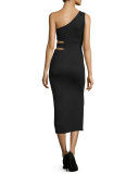 Margo One-Shoulder Midi Dress, Black