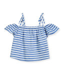 Eden Striped Chambray Cold-Shoulder Top, Blue, Size 4-7