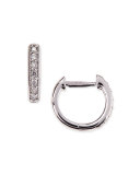 Small 18K White Gold Huggie Hoop Earrings with Diamonds, 11mm