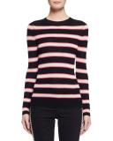 Derring Striped Fitted Pullover Sweater, Ecru/Black