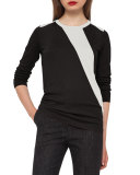 Diagonal-Stripe Crewneck Sweater, Moonstone/Black