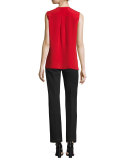 Topstitched Slim-Leg Pants, Black
