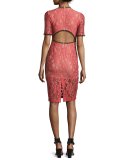 Remi Short-Sleeve Lace Sheath Dress, Pink