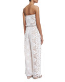 Piper Strapless Lace Jumpsuit Coverup, Pure White