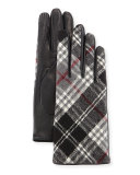 Plaid Cashmere-Back Leather Gloves