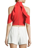 Cabot Cold-Shoulder Ruffle Crop Top