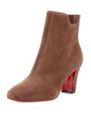 Tiagadaboot Suede 70mm Red Sole Bootie, Chatain Brown