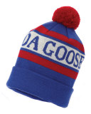 Stitched-Logo Wool Pom-Pom Beanie Hat, White/Blue/Red
