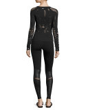Wanderer Laser-Cut Long-Sleeve Sport Top, Black