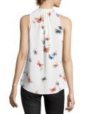 Aruna Butterfly-Print Silk Tank Top, Porcelain