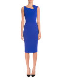 Sleeveless Asymmetric-Neck Sheath Dress, Cobalt