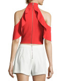 Cabot Cold-Shoulder Ruffle Crop Top