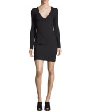 Myrna Long-Sleeve V-Neck Dress, Black