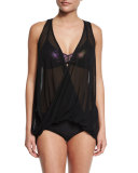 Afterglow 2-in-1 Mesh Tankini & Racerback Swim Top, Black