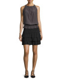 Alison Smocked-Waist Tiered Mini Skirt, Black
