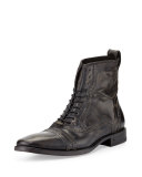 Brogue Leather Lace-Up Boot, Black