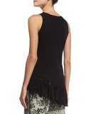 Sleeveless Fringe-Hem Tulle Top, Black