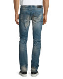 Demon Distressed Slim Denim Jeans, Blue