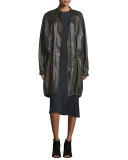 Leather Zip-Front Parka, Dark Canopy