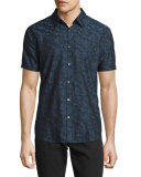 Camo-Print Short-Sleeve Shirt, Indigo