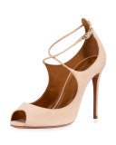 Zani Suede 105mm Pump, Peony Pink