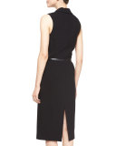 Sleeveless Belted Tuxedo Dress, Black