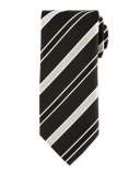 Striped Silk Satin Tie, Black