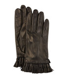 Leather Mini Tassel Gloves, Black