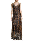 Sleeveless Enamel Glitter Maxi Dress, Copper