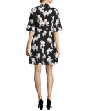posy floral swing dress, black