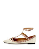 Rockstud Patent Caged Ballerina Flat, Light Ivory