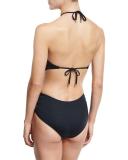 Maribel Cross-Front Halter One-Piece Swimsuit, Black