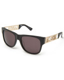 Laser-Cut Monochromatic Rectangular Sunglasses, Black