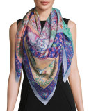 Bombay Fairytale Garden Paisley Cashmere Scarf, Blue